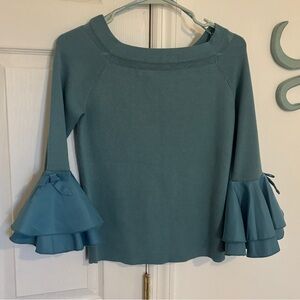 Catherine Malandrino Teal Long Bell Sleeve Knit Sweater Top